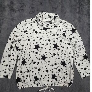 CURE. Womens 2XL White Black Star Print Cowl Neck Drawstring Hem Top Q4-3247
